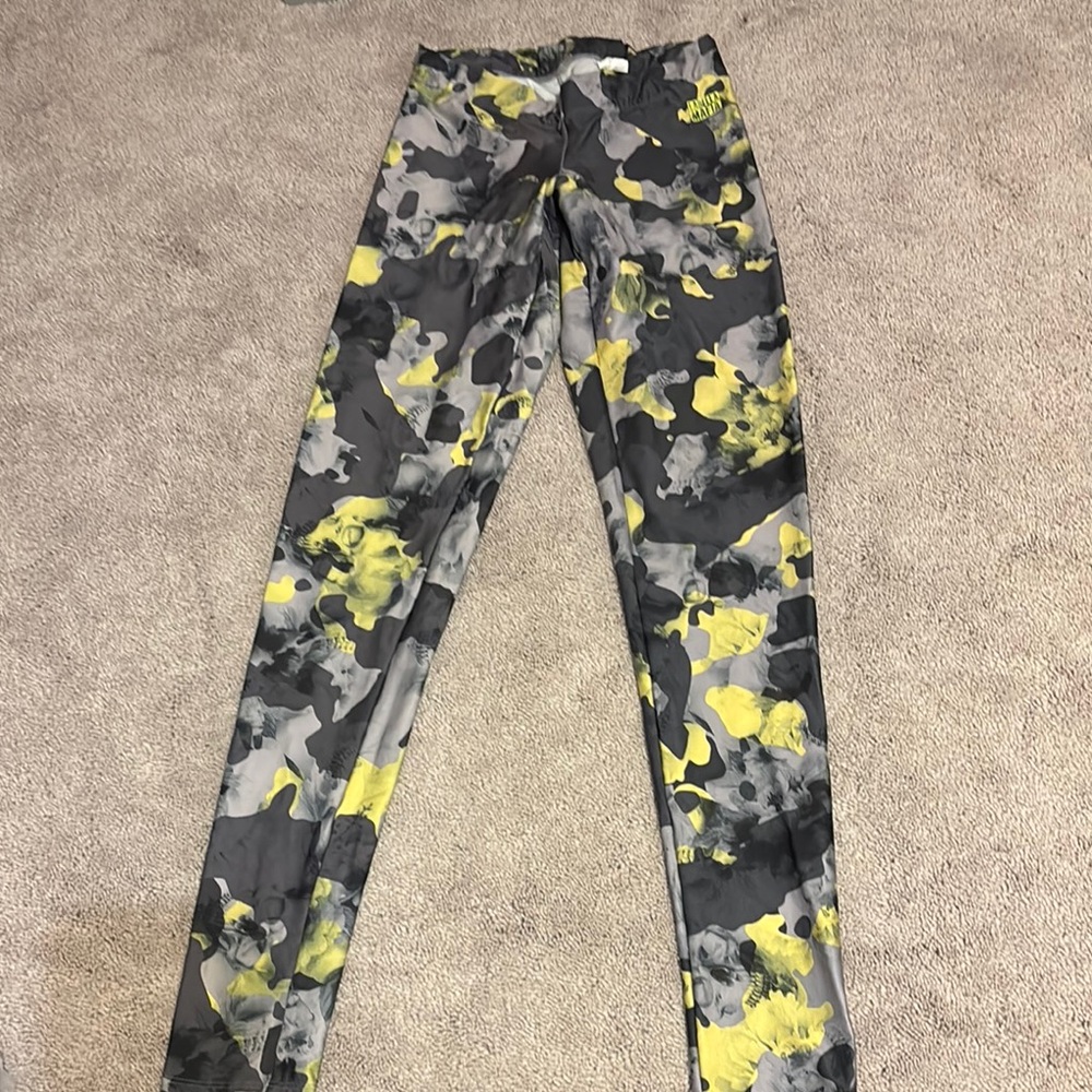Yellow and Gray Abstract Pattern Leggings